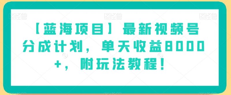 【蓝海项目】最新视频号分成计划,单天收益8000+,附玩法教程!_微雨项目网