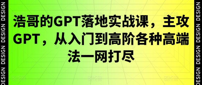 浩哥的GPT落地实战课，主攻GPT，从入门到高阶各种高端法一网打尽_微雨项目网