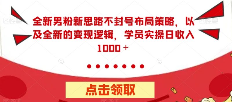 全新男粉新思路不封号布局策略,以及全新的变现逻辑,实操日收入1000+【揭秘】_微雨项目网