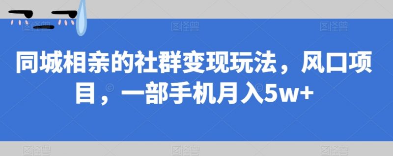 同城相亲的社群变现玩法，风口项目，一部手机月入5w+【揭秘】_微雨项目网