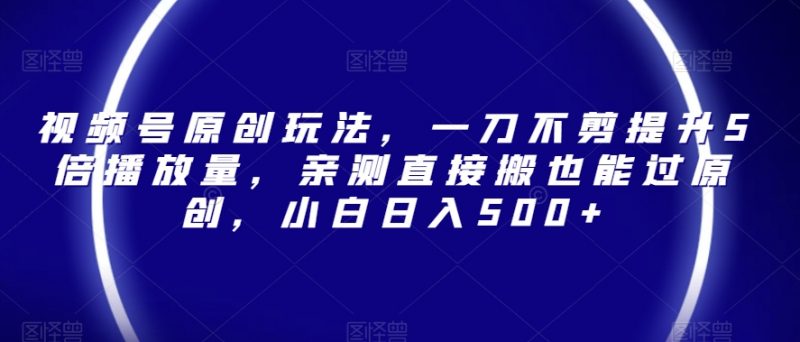 视频号原创玩法，一刀不剪提升5倍播放量，亲测直接搬也能过原创，小白日入500+【揭秘】_微雨项目网