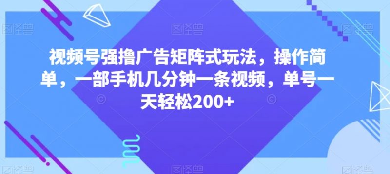 视频号强撸广告矩阵式玩法，操作简单，一部手机几分钟一条视频，单号一天轻松200+【揭秘】_微雨项目网