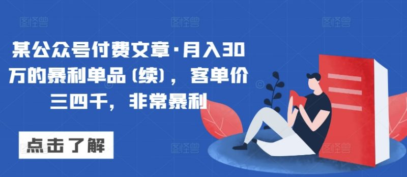 某公众号付费文章·月入30万的暴利单品(续),客单价三四千,非常暴利_微雨项目网