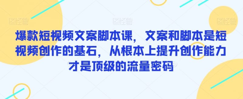 爆款短视频文案脚本课，文案和脚本是短视频创作的基石，从根本上提升创作能力才是顶级的流量密码_微雨项目网