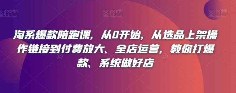 淘系爆款陪跑课,从0开始,从选品上架操作链接到付费放大、全店运营,教你打爆款、系统做好店_微雨项目网