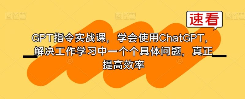 GPT指令实战课，学会使用ChatGPT，解决工作学习中一个个具体问题，真正提高效率_微雨项目网