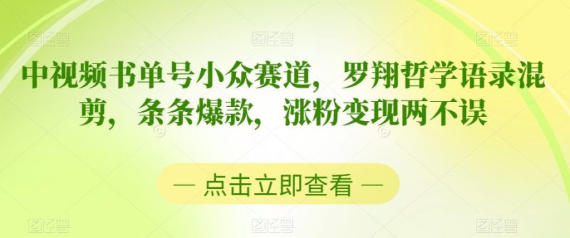 中视频书单号小众赛道,罗翔哲学语录混剪,条条爆款,涨粉变现两不误【揭秘】_微雨项目网
