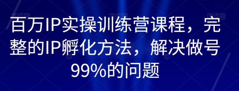 百万IP实操训练营课程,完整的IP孵化方法,解决做号99%的问题_微雨项目网