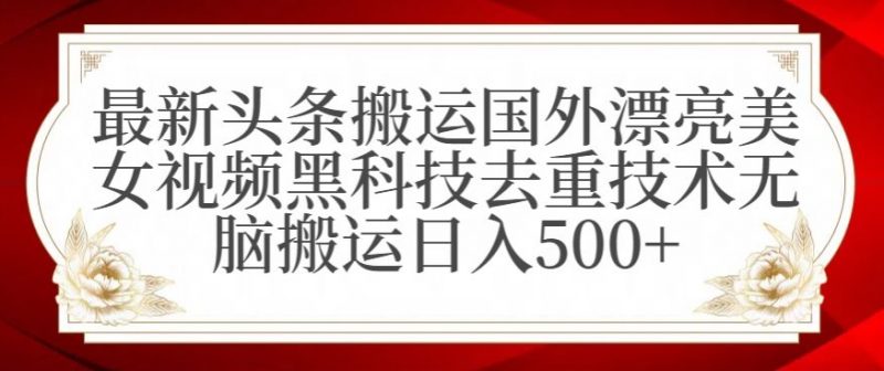 最新头条搬运国外漂亮美女视频黑科技去重技术无脑搬运日入500+【揭秘】_微雨项目网