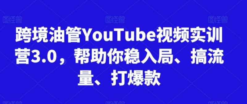 跨境油管YouTube视频实训营3.0,帮助你稳入局、搞流量、打爆款(更新2025)_微雨项目网