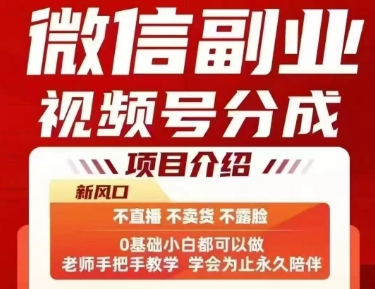 微信副业视频号分成,不直播 不卖货 不露脸,三五分钟即可完成一条作,每日收益几十、几张不等_微雨项目网