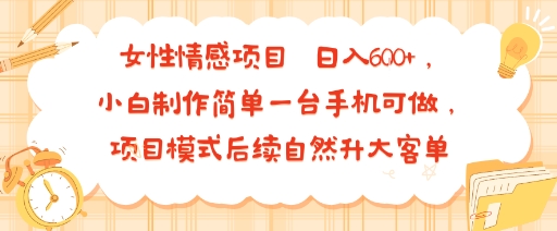 女性情感项目 小白制作简单一台手机可做 项目模式后续自然升大客单 日入6张_微雨项目网