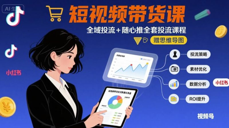 最新短视频带货课，全域投流+随心推全套投流课程+思维导图_微雨项目网