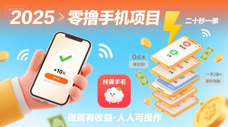 2025年零撸手机项目，二十秒一单，纯薅羊毛 一天2张+做就有【揭秘】_微雨项目网