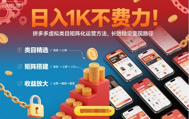 日入1K不费力！拼多多虚拟类目矩阵化运营方法，长效稳定变现路径_微雨项目网