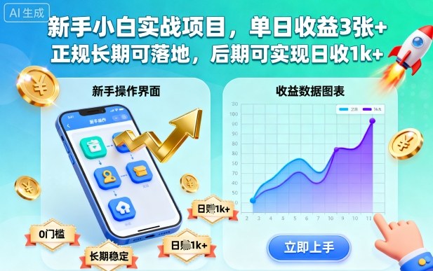 新手小白实战项目，单日收益3张+，正规长期可落地，后期可实现日收1k+【揭秘】_微雨项目网