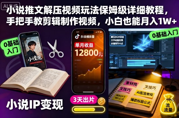 小说推文解压视频玩法保姆级详细教程，手把手教剪辑制作视频，小白也能月入1W+_微雨项目网