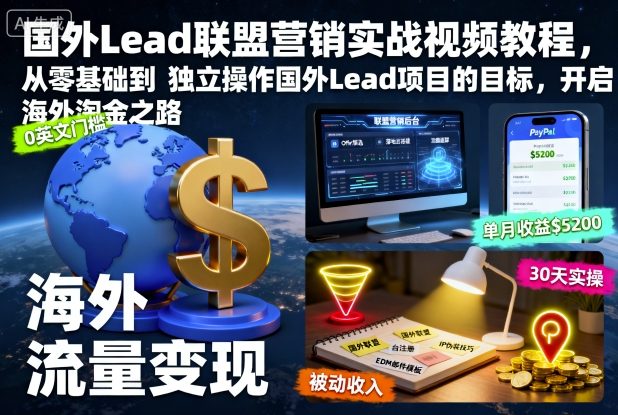 国外Lead联盟营销实战视频教程，从零基础到独立操作国外Lead项目的目标，开启海外淘金之路_微雨项目网