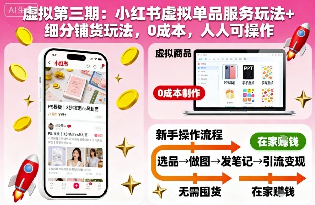 虚拟第三期:小红书虚拟单品服务玩法+细分铺货玩法,0成本,人人可操作_微雨项目网