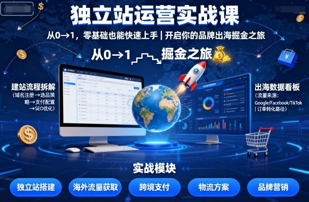 独立站运营实战课，​从0到1，零基础也能快速上手，开启你的品牌出海掘金之旅_微雨项目网