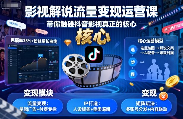 影视解说流量变现运营课,带你触碰抖音影视真正的核心_微雨项目网