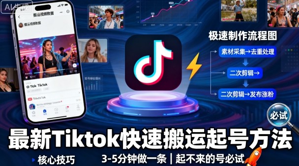 最新Tiktok快速搬运快速起号方法,3-5分钟做一条,起不来的号可以试试_微雨项目网