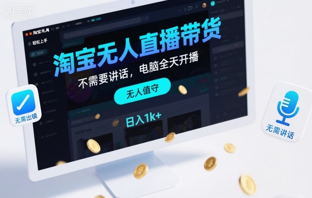 淘宝无人直播带货，不需要出镜，不需要讲话，电脑全天开播，轻松上手，日入1k+【揭秘】_微雨项目网
