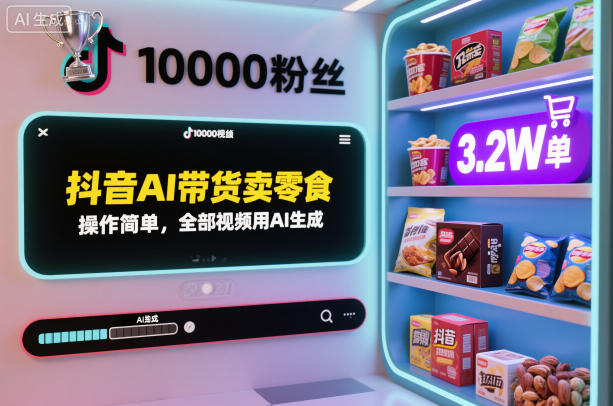 抖音AI带货卖零食，操作简单，全部视频用AI生成，一万粉丝，卖了3.2W单_微雨项目网