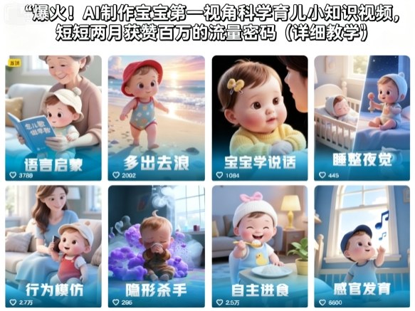 爆火！AI制作宝宝第一视角科学育儿小知识视频，短短两月获赞百万的流量密码（详细教学）_微雨项目网