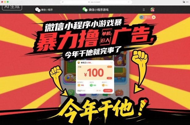 微信小程序小游戏暴力撸广告，单机日入100，今年干他就完事了_微雨项目网