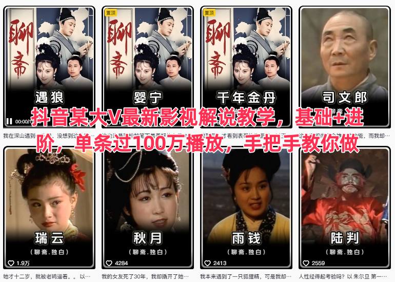 抖音某大V最新影视解说教学,基础+进阶,单条过100万播放,手把手教你做_微雨项目网